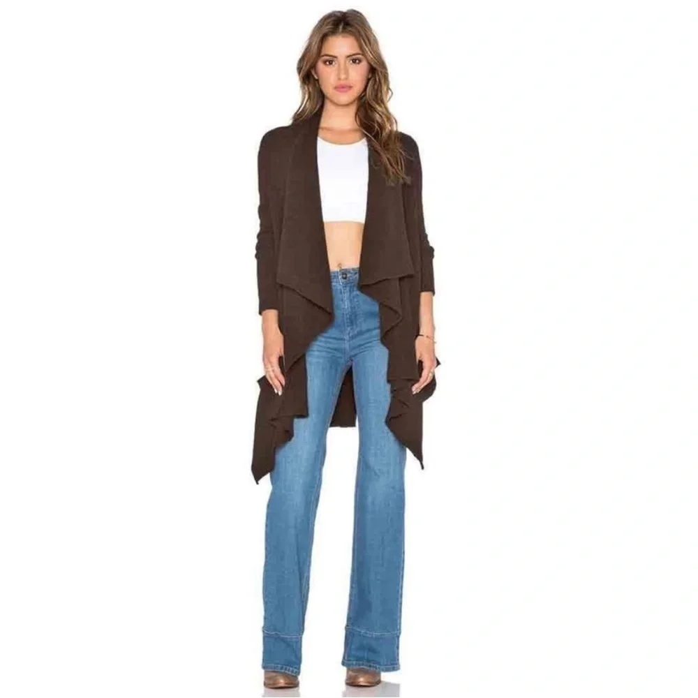 Free People‎ Open Waterfall Cardigan Wool Angora Taupe Large
